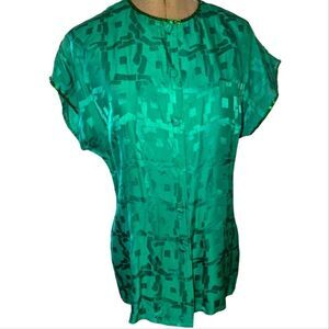 Women's vintage Lord & Taylor green silk and sequin top‎ size 10